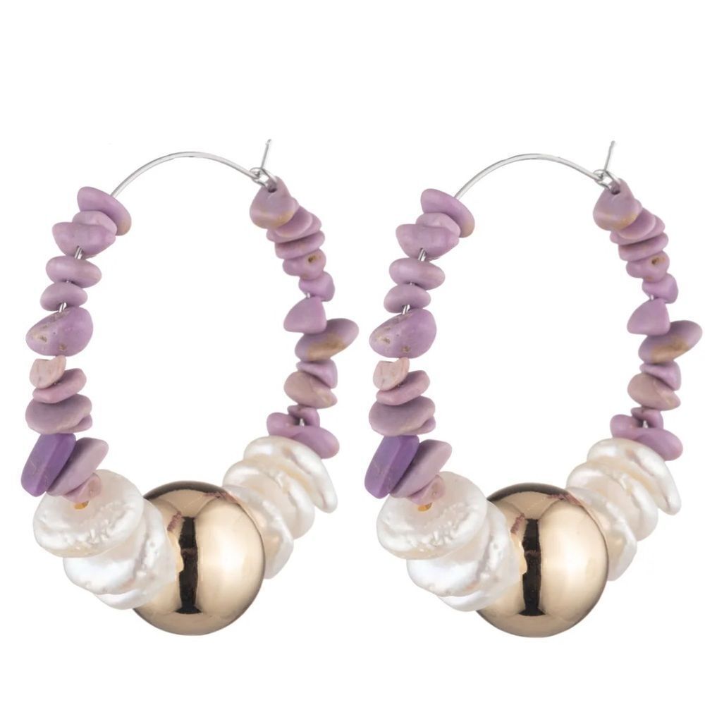 Dannijo Sakora Lavender /Pearl Discs Gold Toned Hoop Post Earrings w/Box. New!